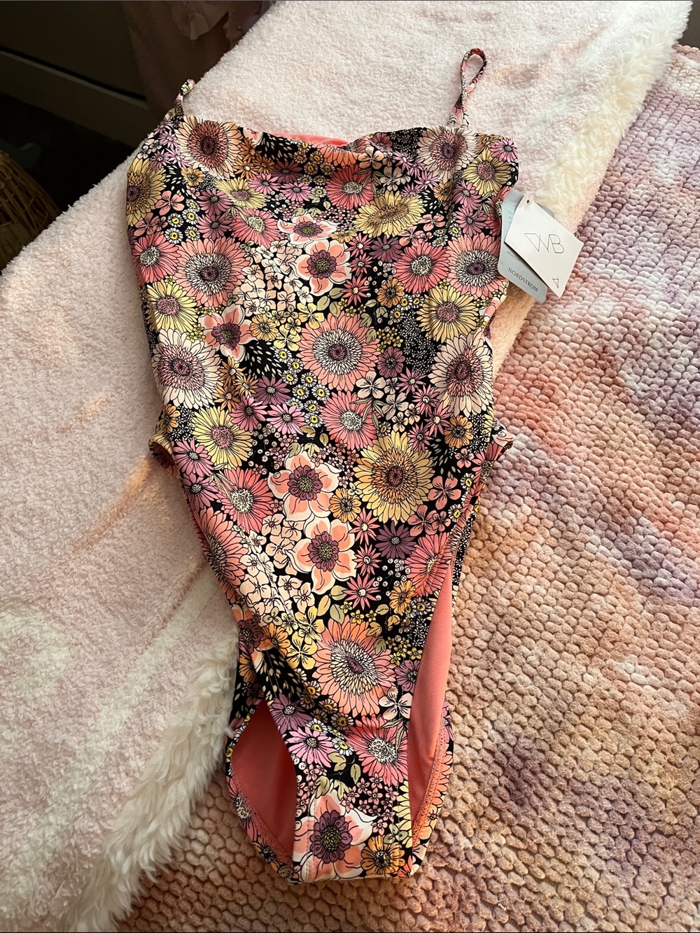Floral One-Piece Swimsuit in Pink and Black -